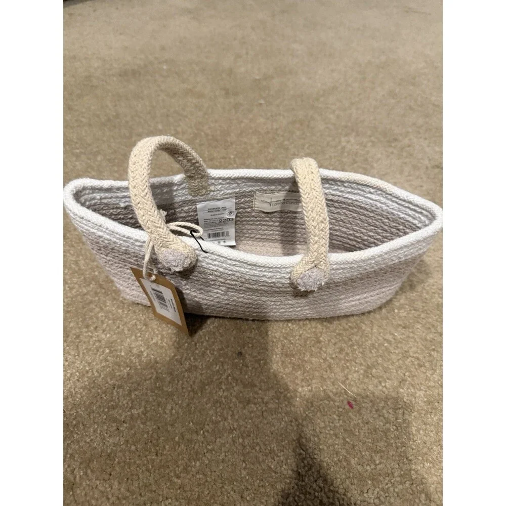 Lorena Canals Basket Maria - Natural & White - Can Hang Off Side Of The Crib NWT